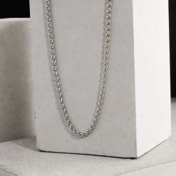 Sterling Silver 3.4mm Spiga Wheat Chain Necklace Heavy -Fashion Accessories Store sterling silver spiga chain 3 4mm 2