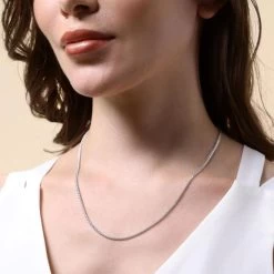 Sterling Silver 1.9mm Spiga Wheat Chain Necklace -Fashion Accessories Store sterling silver spiga chain female model close view tchsp19 2000q6