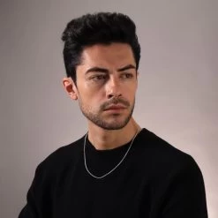 Sterling Silver 1.9mm Spiga Wheat Chain Necklace -Fashion Accessories Store sterling silver spiga chain male model far view tchsp19 2000q6