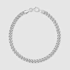Sterling Silver 4.2mm Diamond Cut Square Curb Bracelet