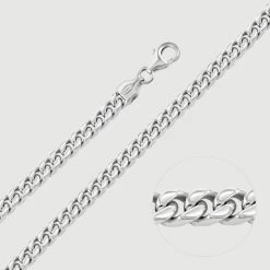 Sterling Silver 4.2mm Diamond Cut Square Curb Chain Necklace