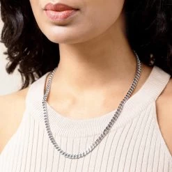 Sterling Silver 4.7mm Diamond Cut Square Curb Chain Necklace 17 Sterling Silver 4.7mm Diamond Cut Square Curb Chain Necklace -Fashion Accessories Store sterling silver square curb chain female model near vw tchcbsq47 2000q6