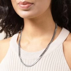 Sterling Silver 5.1mm Square Curb Chain Necklace -Fashion Accessories Store sterling silver square curb chain female model near vw tchcbsq51 2000q6