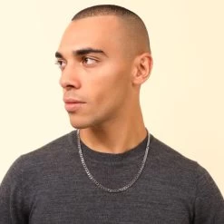 Sterling Silver 5.1mm Square Curb Chain Necklace -Fashion Accessories Store sterling silver square curb chain male model far view tchcbsq51 0423 2000q6