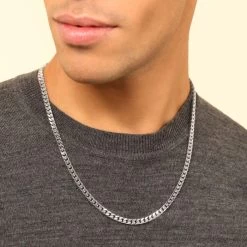 Sterling Silver 4.7mm Diamond Cut Square Curb Chain Necklace 13 Sterling Silver 4.7mm Diamond Cut Square Curb Chain Necklace -Fashion Accessories Store sterling silver square curb chain male model near view tchcbsq47 0423 2000q6