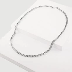 Sterling Silver 4.2mm Diamond Cut Square Curb Chain Necklace -Fashion Accessories Store sterling silver square curb chain whole view grey tchcbsq42 2000q6