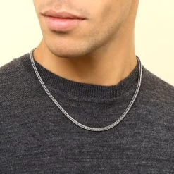 Sterling Silver 3.1mm Diamond Cut Foxtail Chain Necklace -Fashion Accessories Store sterling silver square foxtail chain male model near view tchfo31 0423crt 2000q6