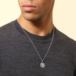 Sterling Silver 20mm Round St Christopher Necklace With Curb Chain