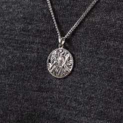 Sterling Silver 20mm Round St Christopher Necklace With Curb Chain -Fashion Accessories Store sterling silver st christopher necklace curb chain super near view stcrp20 cu2 2000q6