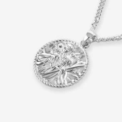 Sterling Silver 20mm Round St Christopher Necklace With Curb Chain -Fashion Accessories Store sterling silver st christopher necklace curb packshot angle crop stcrp20 cu2 2000q6