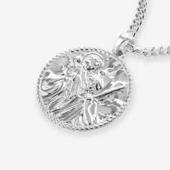 Sterling Silver 24mm Round St Christopher Necklace With Curb Chain -Fashion Accessories Store sterling silver st christopher necklace curb packshot angle crop stcrp24 cu24 2000q6