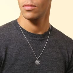 Sterling Silver 20mm Round St Christopher Necklace With Rope Chain