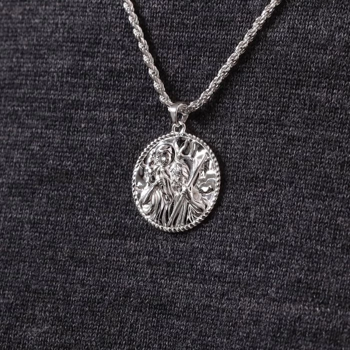 Sterling Silver 24mm Round St Christopher Necklace With Rope Chain 3 Sterling Silver 24mm Round St Christopher Necklace With Rope Chain - Image 3