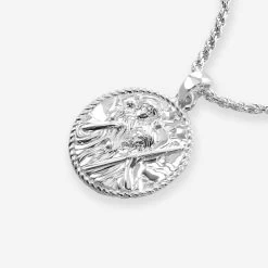 Sterling Silver 20mm Round St Christopher Necklace With Rope Chain -Fashion Accessories Store sterling silver st christopher necklace rope packshot angle crop stcrp20 ro18 2000q6