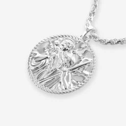 Sterling Silver 24mm Round St Christopher Necklace With Rope Chain 11 Sterling Silver 24mm Round St Christopher Necklace With Rope Chain -Fashion Accessories Store sterling silver st christopher necklace rope packshot angle crop stcrp24 ro23 2000q6