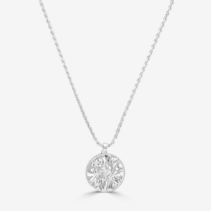 Sterling Silver 24mm Round St Christopher Necklace With Rope Chain 7 Sterling Silver 24mm Round St Christopher Necklace With Rope Chain - Image 7
