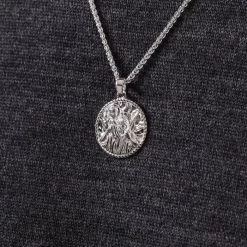 Sterling Silver 20mm Round St Christopher Necklace With Spiga Chain -Fashion Accessories Store sterling silver st christopher necklace spiga chain super view stcrp20 sp19 2000q6