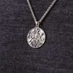 Sterling Silver 24mm Round St Christopher Necklace With Spiga Chain -Fashion Accessories Store sterling silver st christopher necklace spiga chain super view stcrp24 sp25 2000q6