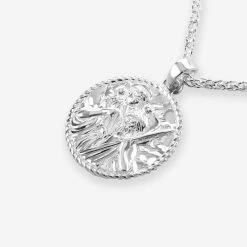 Sterling Silver 20mm Round St Christopher Necklace With Spiga Chain -Fashion Accessories Store sterling silver st christopher necklace spiga packshot angle crop stcrp20 sp19 2000q6