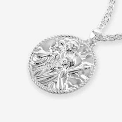 Sterling Silver 24mm Round St Christopher Necklace With Spiga Chain -Fashion Accessories Store sterling silver st christopher necklace spiga packshot angle crop stcrp24 sp25 2000q6