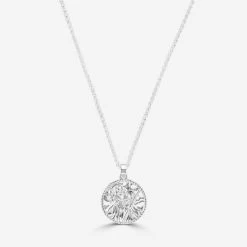 Sterling Silver 20mm Round St Christopher Necklace With Spiga Chain -Fashion Accessories Store sterling silver st christopher necklace spiga packshot front stcrp20 sp19 2000q6