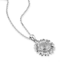 Sterling Silver SUNFLOWER Necklace With Cable Chain -Fashion Accessories Store sterling silver sunflower necklace with chain angle