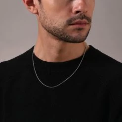 Sterling Silver 2mm Cable Trace Chain Necklace -Fashion Accessories Store sterling silver trace chain male model close view tchtr2 2000q6