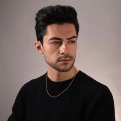 Sterling Silver 2mm Cable Trace Chain Necklace -Fashion Accessories Store sterling silver trace chain male model far view tchtr2 2000q6