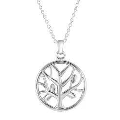 Sterling Silver Round Tree Of Life Necklace With Cable Chain