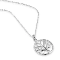 Sterling Silver Round Tree Of Life Necklace With Cable Chain -Fashion Accessories Store sterling silver tree of life necklace with chain2angle