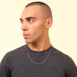 Sterling Silver 2mm Twisted Round Foxtail Chain Necklace -Fashion Accessories Store sterling silver twisted foxtail chain male model far view tchfotw2 0423 2000q6