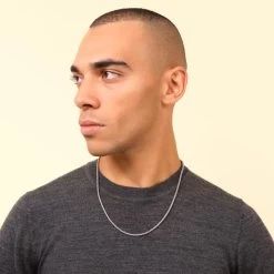 Sterling Silver 3mm Twisted Round Foxtail Chain Necklace -Fashion Accessories Store sterling silver twisted foxtail chain male model far view tchfotw3 0423 2000q6