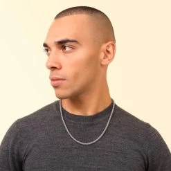 Sterling Silver 4.5mm Twisted Round Foxtail Chain Necklace -Fashion Accessories Store sterling silver twisted foxtail chain male model far view tchfotw45 0423 2000q6