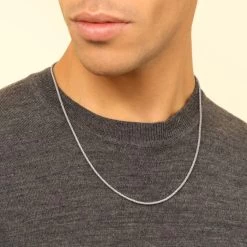 Sterling Silver 2mm Twisted Round Foxtail Chain Necklace -Fashion Accessories Store sterling silver twisted foxtail chain male model near view tchfotw2 0423 2000q6