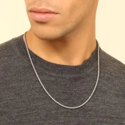 Sterling Silver 3mm Twisted Round Foxtail Chain Necklace -Fashion Accessories Store sterling silver twisted foxtail chain male model near view tchfotw3 0423 2000q6