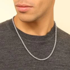 Sterling Silver 4.5mm Twisted Round Foxtail Chain Necklace -Fashion Accessories Store sterling silver twisted foxtail chain male model near view tchfotw45 0423 2000q6